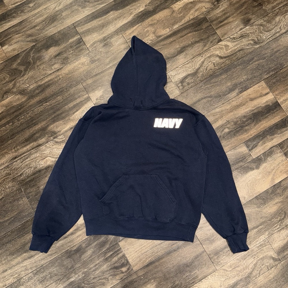 US Navy Physical Training Fleece Hoodie Mens M Navy Blue Reflective Logo Soffe
